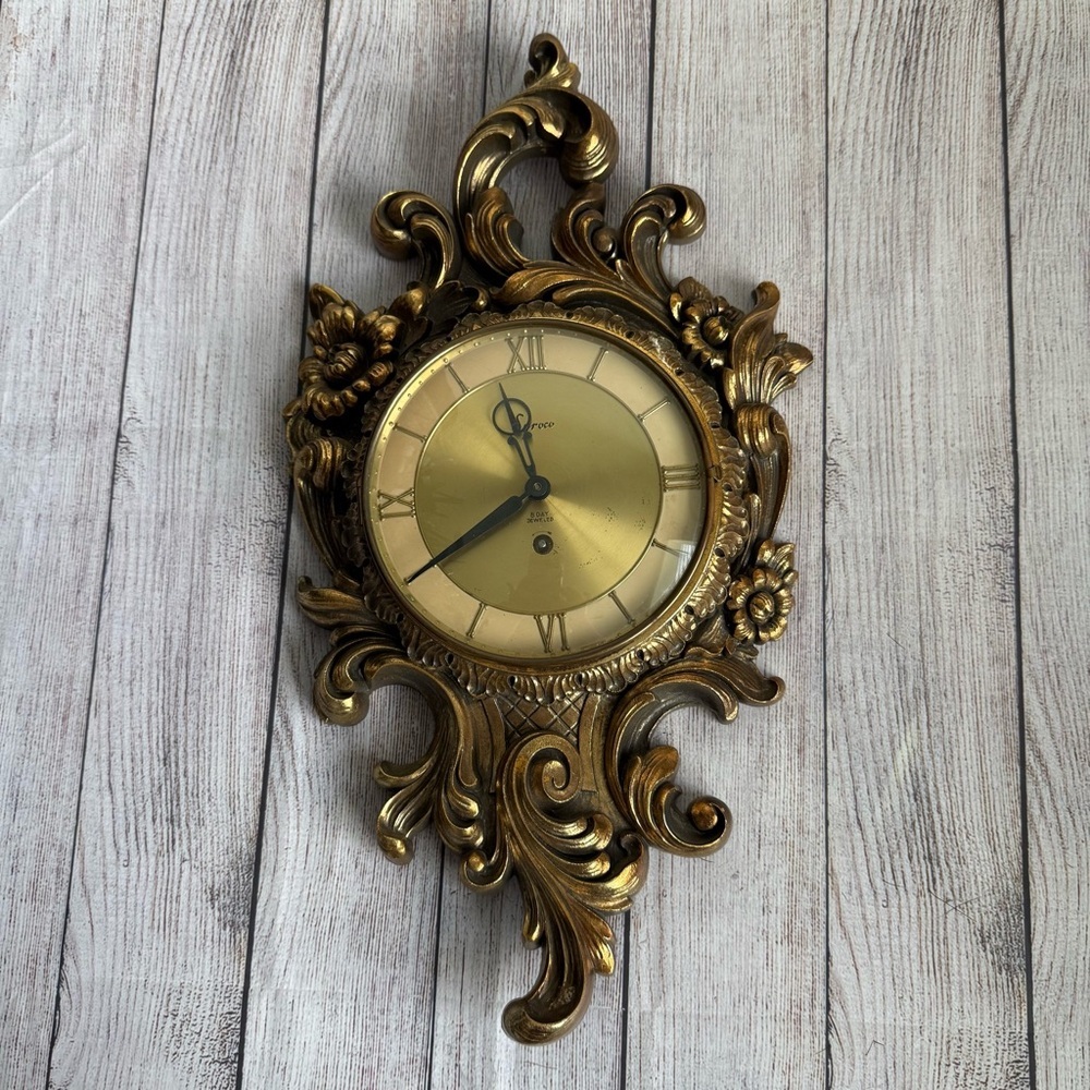 SYROCO Mid-century Modern Wall Clock Vintage Gold